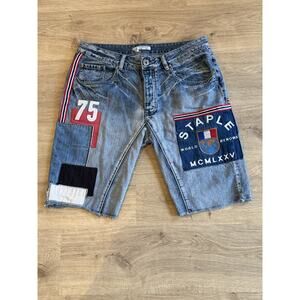 Staple Patchwork Slim Fit Buttonfly Denim Cut Off Shorts 13” Men’s Sz 36